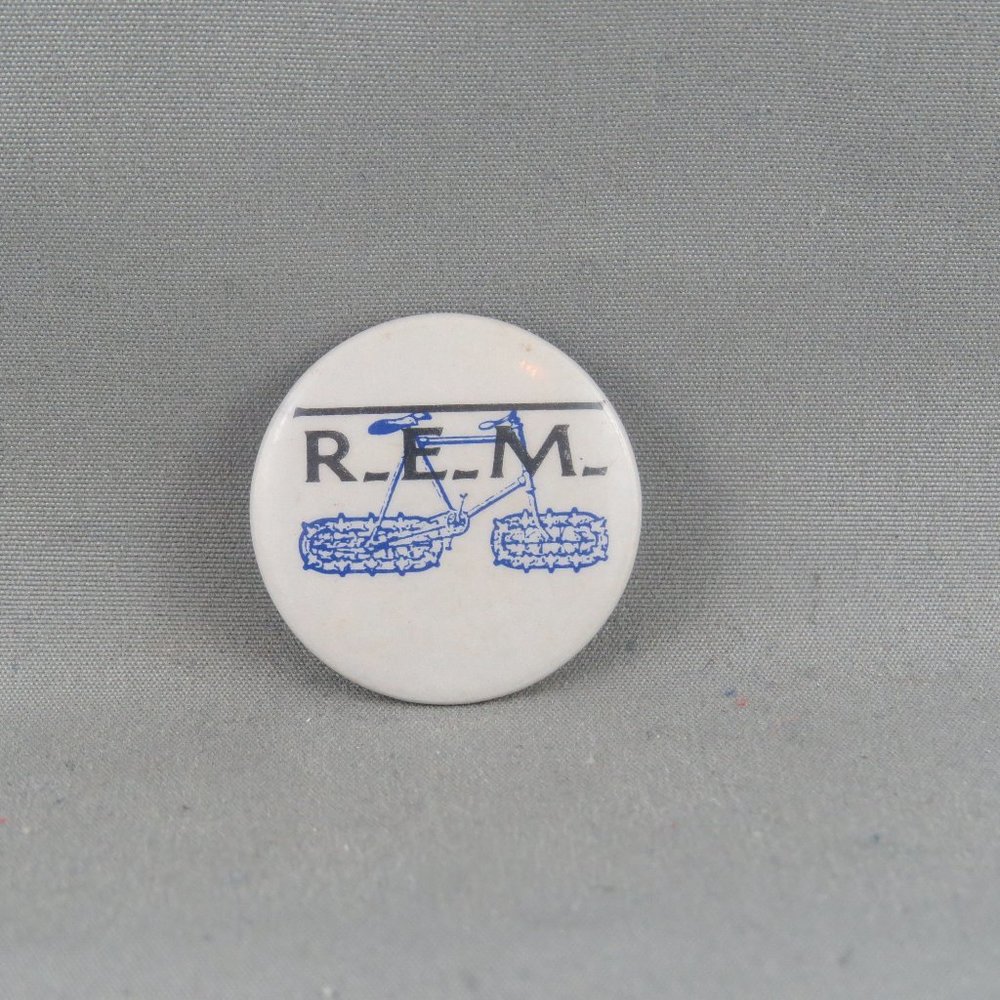 Vintage Band Pin - R.E.M. Bike Graphic - Celluloid Pin - Picture 1 of 3